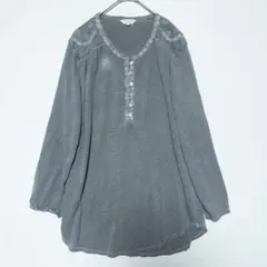 花柄刺繍 チュニック トップス 長袖 グレー M相当 Lucky Brand