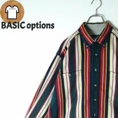 【BASIC options ストライプシャツ L マルチカラー海外古着A687