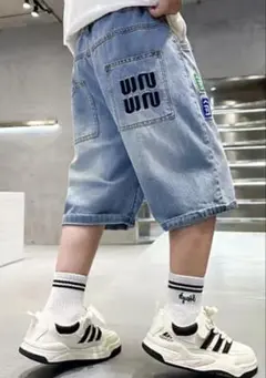 パンツ(男の子)ライトブルーデニムハーフパンツ身長(120cm-130cm）
