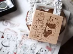 パンダ　木製スタンプ　飲み物　bear はんこ　コラージュ　大判