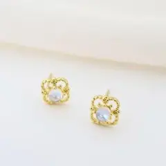 341ピアス オパール レースフラワー シルバー925 ゴールドカラー