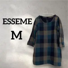 ESSEME 【M】五分袖 チュニック 青茶チェック