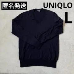 【UNIQLO】　ユニクロ　Vネック　セーター　ブラック　ウール　L