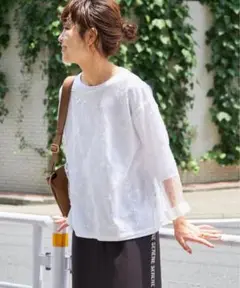 【スピック＆スパン】スパンコールチュール*Tシャツ ホワイト