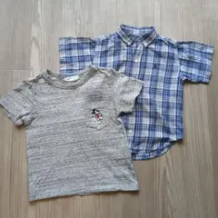 【２点セット】ディズニー ミッキーマウス Tシャツ グレー、ラルフローレンシャツ