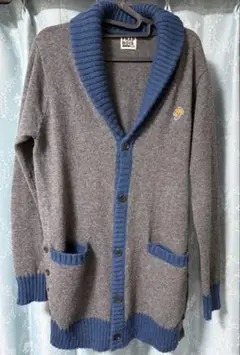 【美品】フラボア ショールカラーカーディガン サイズ１（M〜L）グレー/ネイビー