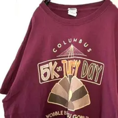 ギルダン コロンブス 5K ターキーデー Tシャツ L レッド 赤 古着