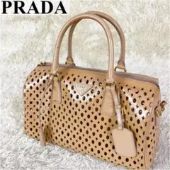 美品♡PRADA ミニボストンバッグ 三角プレート エナメル ベージュ