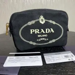 最終値下 PRADA カナパ ロゴ キャンバス ポーチ ギャランティカード付き
