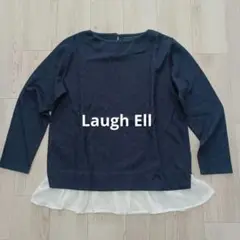 Laugh Ell シフォン重ね着 トップス 長袖 ネイビー 白 LL 秋冬