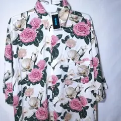 新品 柄シャツ 4L バラ ミズバショウ 総柄 花柄 ボタニカル 半袖 ベックス