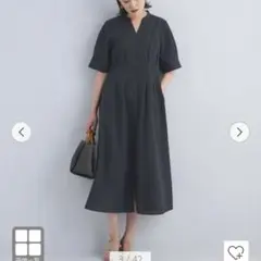 ウエスト フィット ショート スリーブ シャツ ワンピース　ネイビー