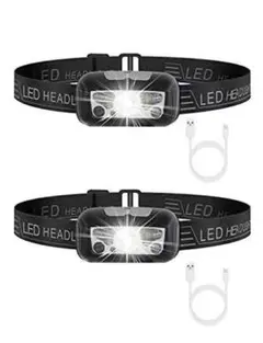 2個セット【モーションセンサー】USB充電 超軽量LEDヘッドライト 防水