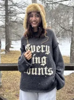 MOUSSY KNITTED WORDS セーター WEB限定 ライトブラック