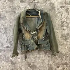 ✨at aim✨デニムジャケット♡フリル♡レースアップ♡ストレッチ(L)