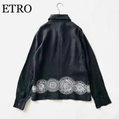 2265Z 美品 エトロ リネン刺繍シャツ 黒 長袖42