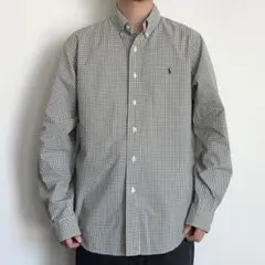 Ralph Lauren ギンガムチェックシャツ ボタンダウン オリーブ 90s