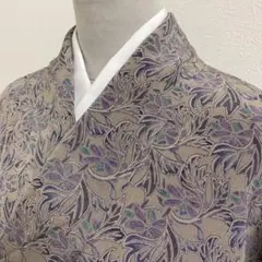 【和】11074z 着物 小紋 ちりめん お洒落花文様