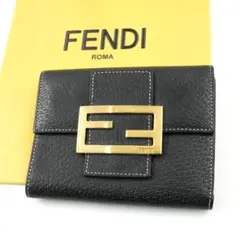 ✨未使用展示品✨ FENDI ミニ財布 ズッカ柄 ブラック ステッチ 折り財布