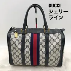 美品✨ グッチ ミニボストンバッグ シェリーライン GGスプリーム レザー 紺色