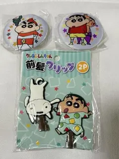 クレヨンしんちゃん クリップ 2個セットと缶バッジ2個