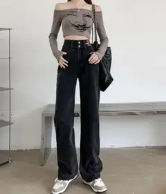 SHEPP ブラック ストレートデニム ブラック新品 タグ付き