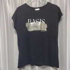 しまむら　BASIS グラフィックプリント Tシャツ 黒