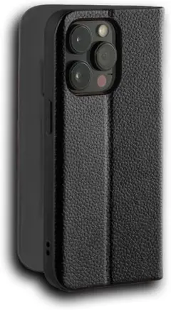 iPhone16 ケース 手帳型　シボ調PUレザー　収納ポケット　ブラック
