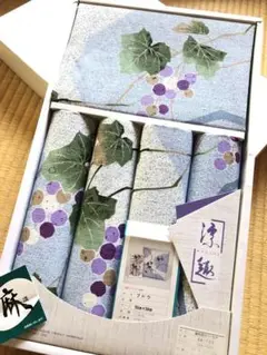 ＊新品・未使用＊座布団カバー 麻混 葡萄 水色　5枚セット