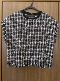 【美品】Ciaopanic フリンジ半袖ツイードトップス