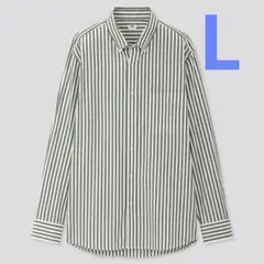 【美品】エクストラファインコットンブロードストライプシャツ L ユニクロ 緑