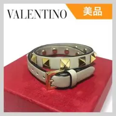 【美品】VALENTINO ブレスレット 2連 ロック スタッズ レザー