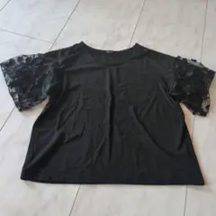花柄袖 ブラック Tシャツ 3Lサイズ