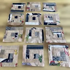 柿渋染め手拭い　パッチワーク生地 ⑦