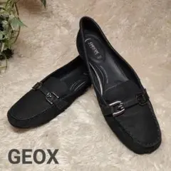 【呼吸する靴】Geox　スエードビットローファー　フラットシューズ　黒　24.0
