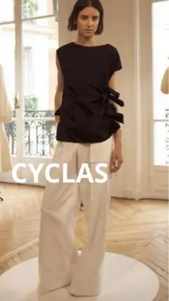 美品 シクラス CYCLAS コットンシルク サイドリボンブラウス フレンチ袖 コットンシルク アイコニックブラウス（シャツ & ブラウス