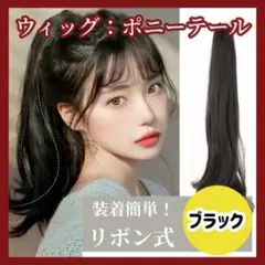 ポニーテールウィッグ ブラック ロング エクステ ヘアアレンジ つけ毛 45cm