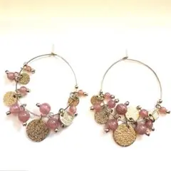 ピンクビーズ フープピアス
