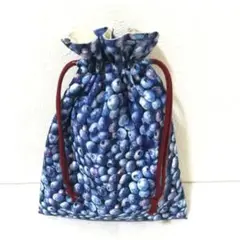 1083】ハンドメイド★ブルーベリー★フリルマチなし巾着袋