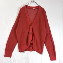 ユニクロ　メッシュ長袖カーディガン　レッド　M　春夏　薄手涼感　カジュアル