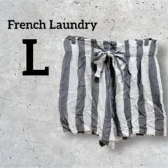 French Laundry【L】ストライプショートパンツ リボン 白 グレー