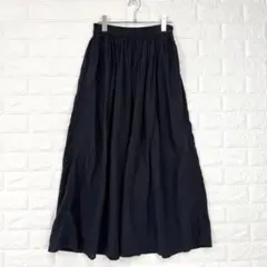 無印良品【XS〜S】黒 ロングスカート マキシ丈 ギャザー フレア 春夏