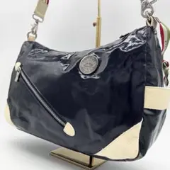 A58【美品】オロビアンコ エナメル ショルダーバッグ 濃紺 肩掛け 大容量