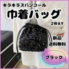 スパンコール 巾着 黒 ショルダーバッグ ミニバッグ ブラック系　レディース
