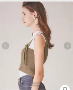 【AMERI】MEDI DOUBLE LAYERED KNIT TOP カーキ