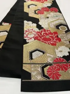 未使用品 和服帯 振袖用 正絹 西陣 金銀糸.和柄模様 袋帯 六通 未仕立て品