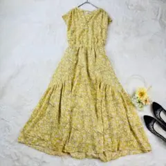 BEAMS HEART　フラワープリント　ノースリーブロングワンピース　ボタン