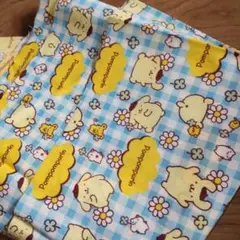 ポムポムプリン 綿生地 水色
