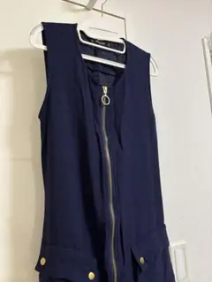 ZARA ノースリーブワンピース　ネイビー　紺色　ゴールド