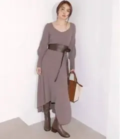 新品 フレイアイディー ウールカシミヤアシメリブワンピース
